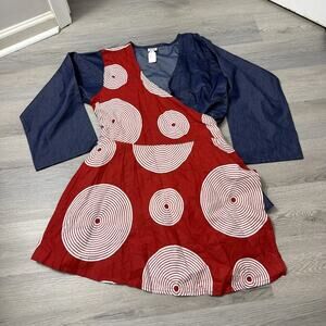 African Star African Print Short Denim Wrap Dress One Size Fits Most